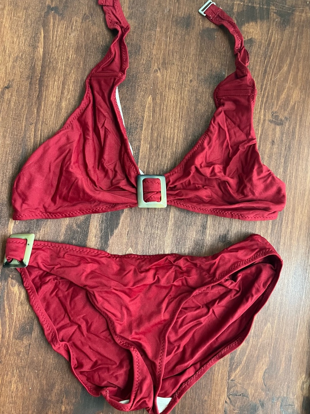 Unk Red Bikini Set with Buckle Accents